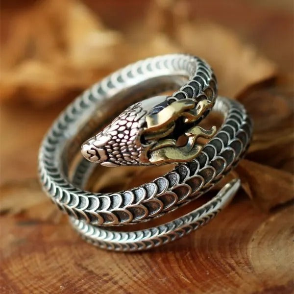 Sterling Silver Dragon Horn Snake Zodiac Ring