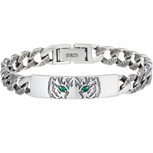 Sterling Silver Tiger Curb Chain Bracelet