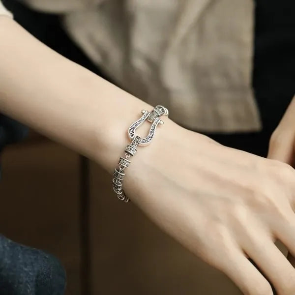 Lucky Horseshoe Sterling Silver Vine Pattern Bracelet