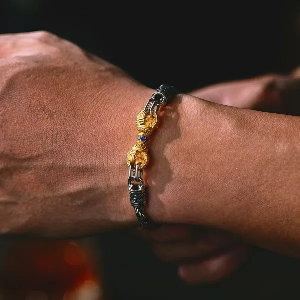 Sterling Silver Gold Plated Vajra Byzantine Chain Bracelet