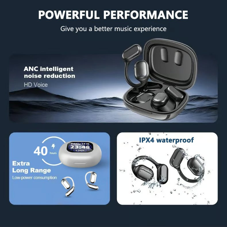True Wireless Intelligent Touchscreen Open Ear Earbuds Bluetooth Earphones