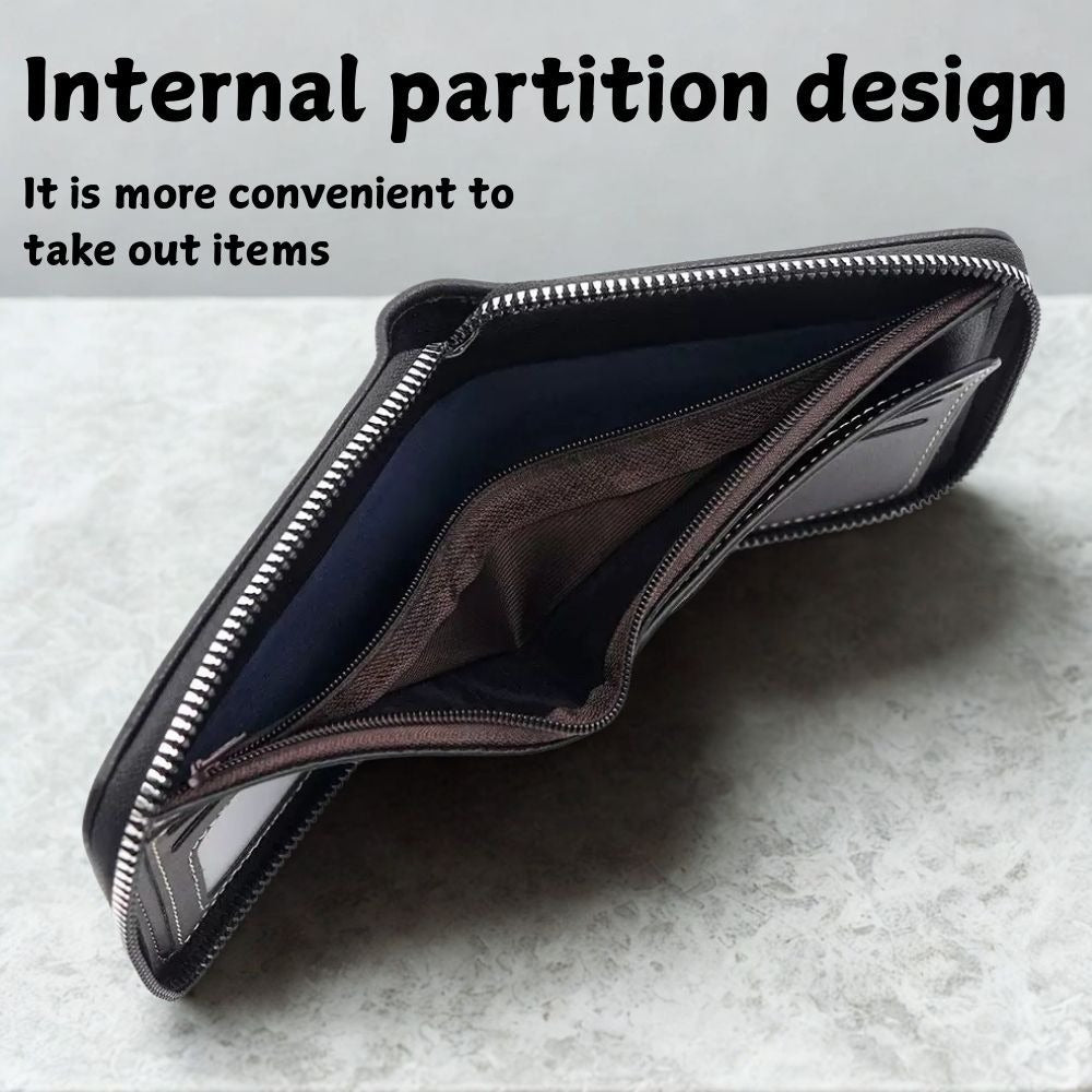 Men’s Large-Capacity Zipper Wallet with Chain & Card Holder