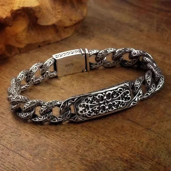 Sterling Silver Vintage Vine Scroll Cross Bracelet