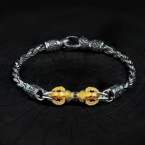 Sterling Silver Gold Plated Vajra Byzantine Chain Bracelet