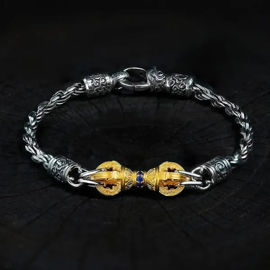 Sterling Silver Gold Plated Vajra Byzantine Chain Bracelet