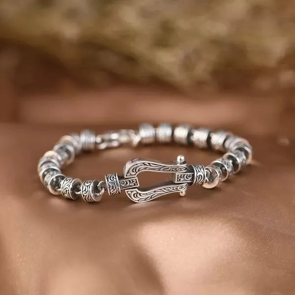 Lucky Horseshoe Sterling Silver Vine Pattern Bracelet