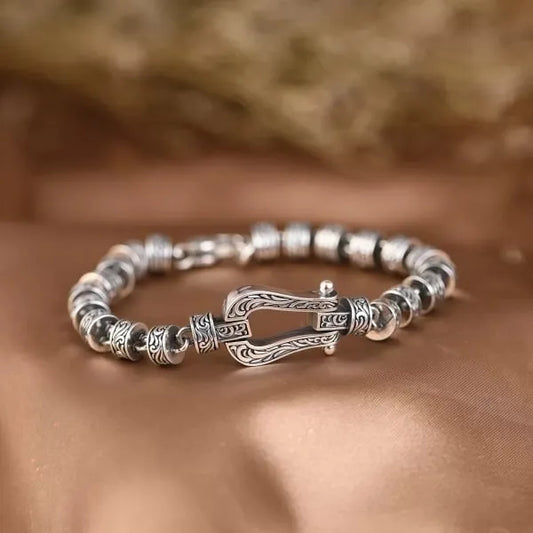 Lucky Horseshoe Sterling Silver Vine Pattern Bracelet