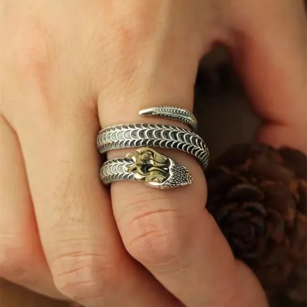 Sterling Silver Dragon Horn Snake Zodiac Ring