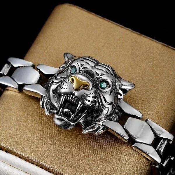 Sterling Silver Tiger Head Chain Bracelet