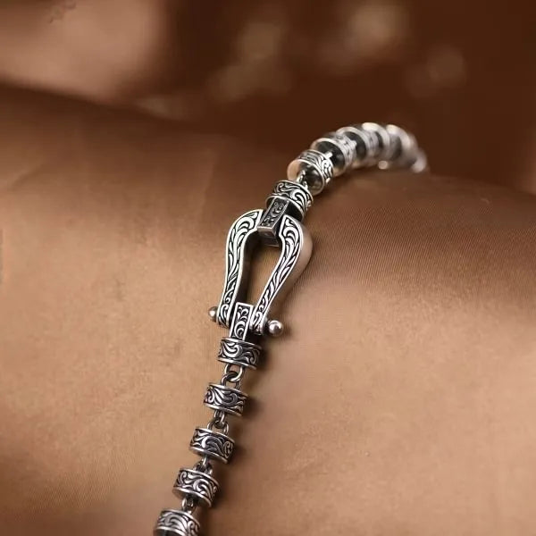 Lucky Horseshoe Sterling Silver Vine Pattern Bracelet