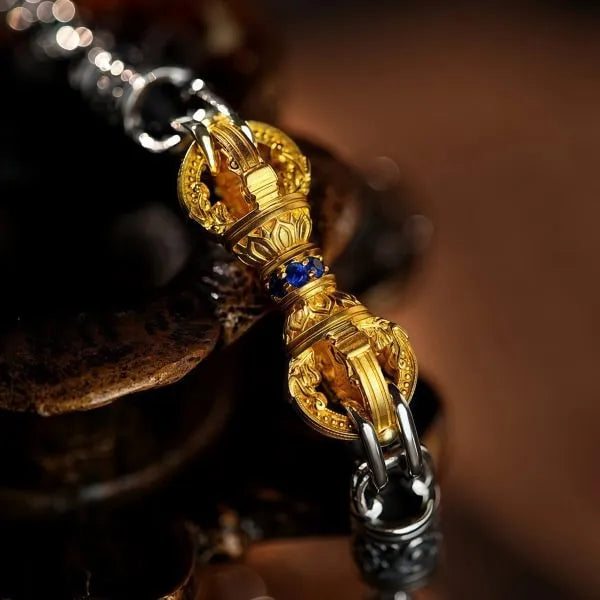 Sterling Silver Gold Plated Vajra Byzantine Chain Bracelet