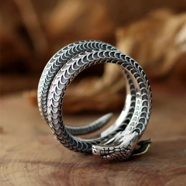 Sterling Silver Dragon Horn Snake Zodiac Ring