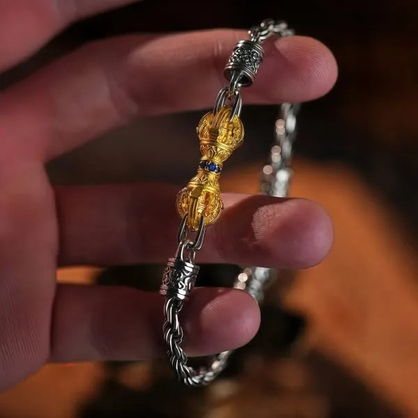 Sterling Silver Gold Plated Vajra Byzantine Chain Bracelet
