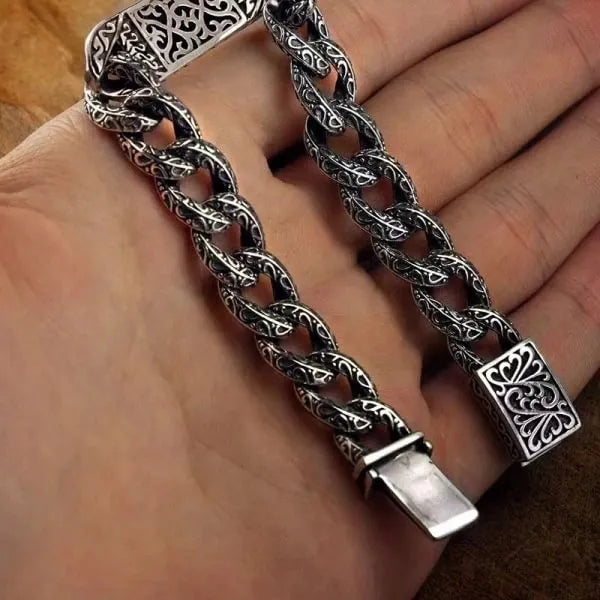 Sterling Silver Vintage Vine Scroll Cross Bracelet
