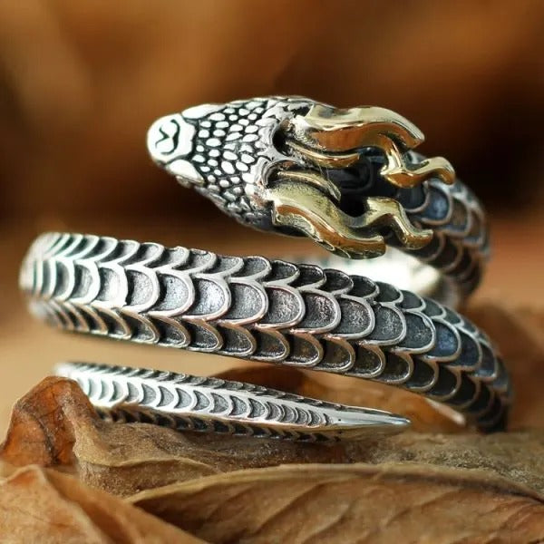 Sterling Silver Dragon Horn Snake Zodiac Ring