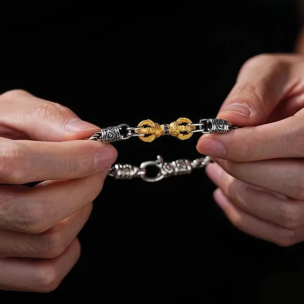 Sterling Silver Gold Plated Vajra Byzantine Chain Bracelet