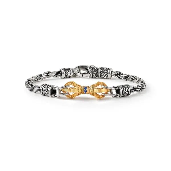 Sterling Silver Gold Plated Vajra Byzantine Chain Bracelet