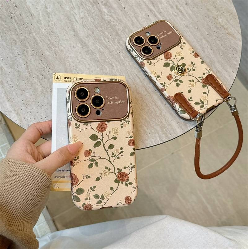 Rose plush electroplated silicone retro drop-proof I-phone case