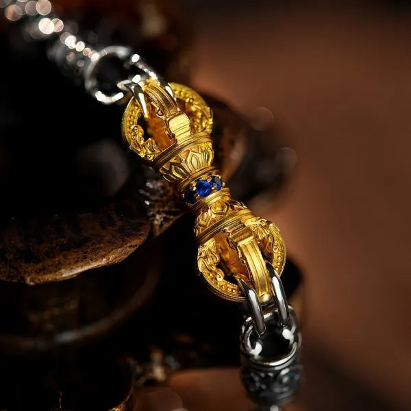 Sterling Silver Gold Plated Vajra Byzantine Chain Bracelet