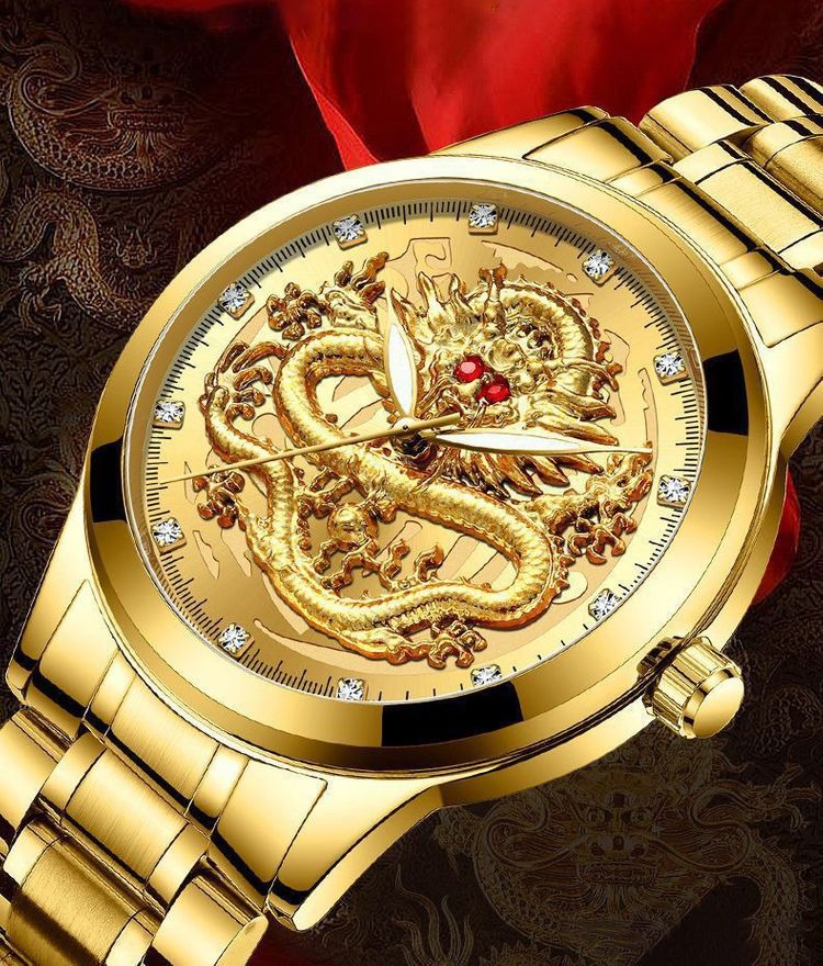 Men's luxury mechanical watch with dragon pattern