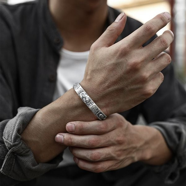 Sterling Silver Wealth Pixiu Heart Sutra Bracelet