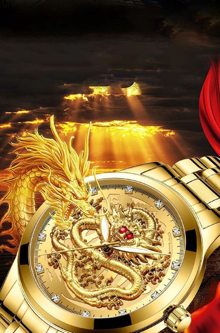 Men's luxury mechanical watch with dragon pattern