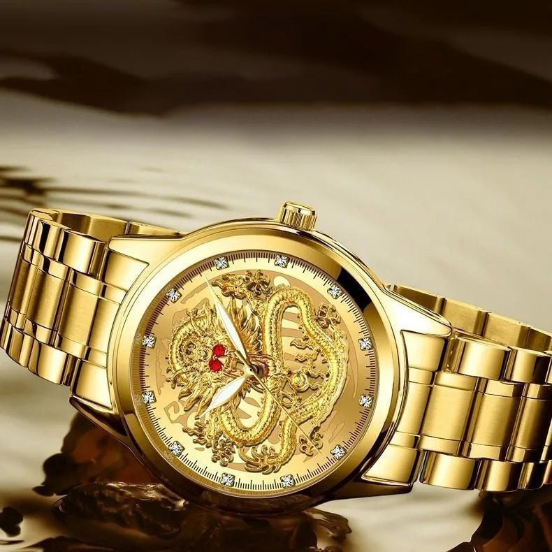Men's luxury mechanical watch with dragon pattern