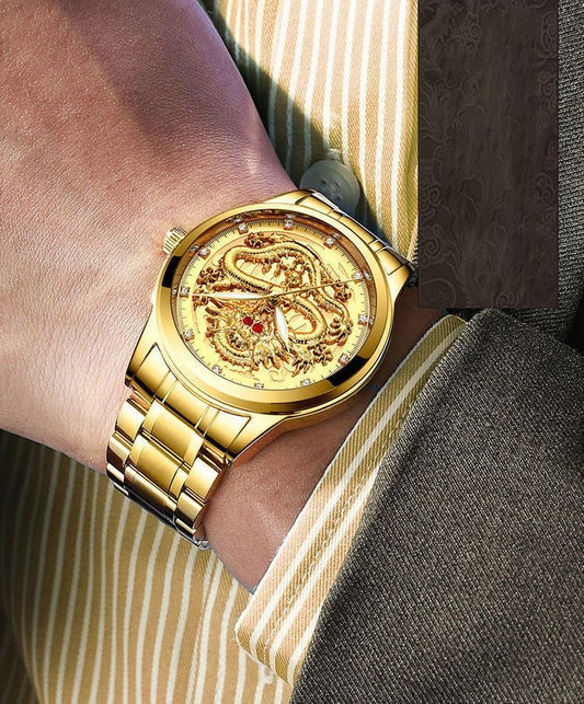 Men's luxury mechanical watch with dragon pattern