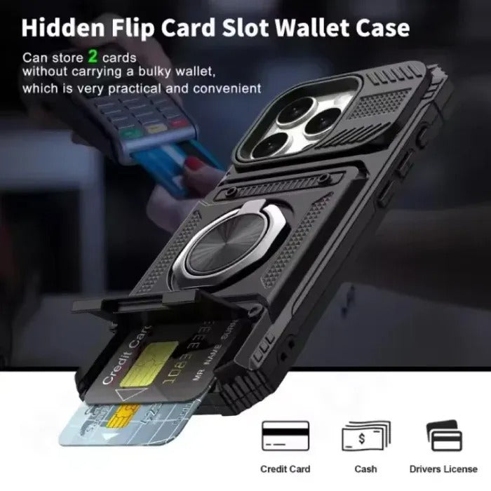 Card Holder Case with Ring Magnetic Kickstand Phone Cover