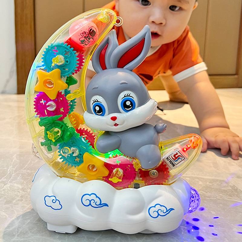 Moon Bunny with blinking eyes, lights, and music. A toy and gift for children.
