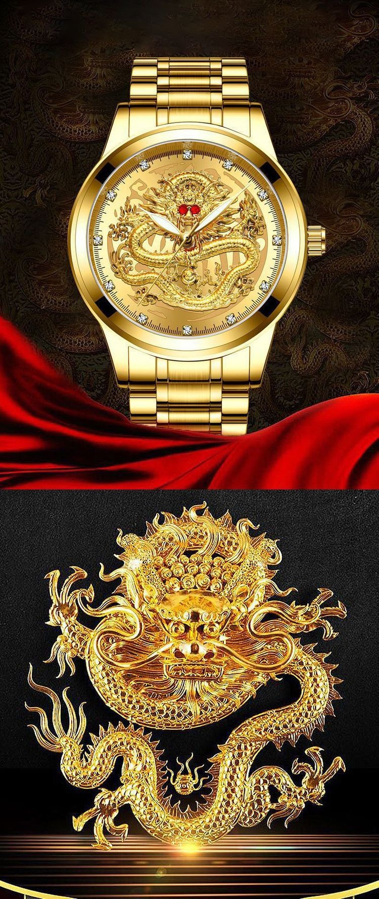Men's luxury mechanical watch with dragon pattern