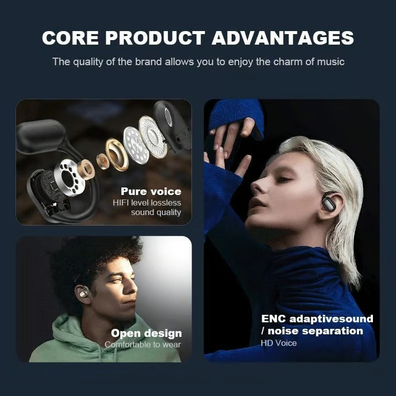 True Wireless Intelligent Touchscreen Open Ear Earbuds Bluetooth Earphones