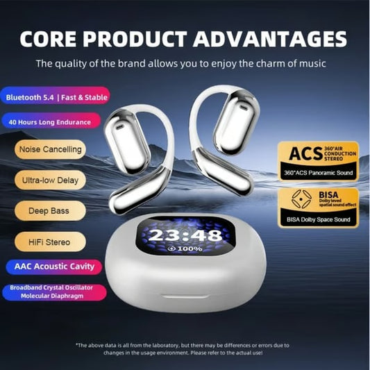 True Wireless Intelligent Touchscreen Open Ear Earbuds Bluetooth Earphones