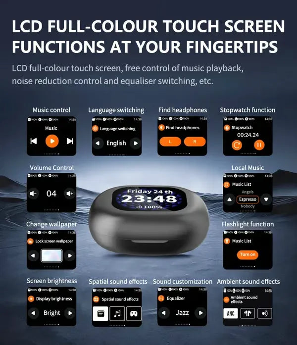 True Wireless Intelligent Touchscreen Open Ear Earbuds Bluetooth Earphones