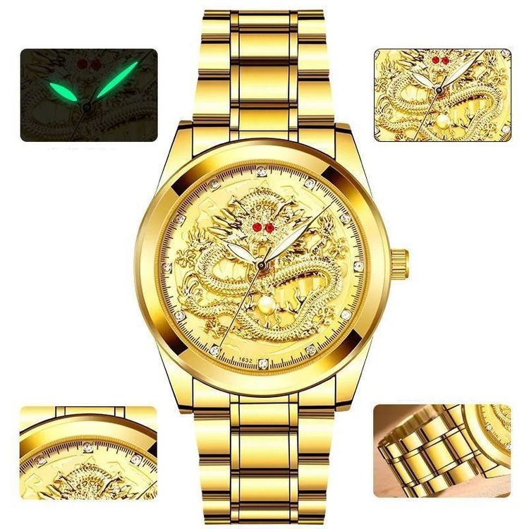 Men's luxury mechanical watch with dragon pattern