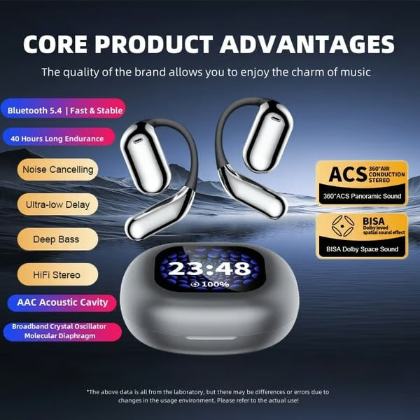 True Wireless Intelligent Touchscreen Open Ear Earbuds Bluetooth Earphones