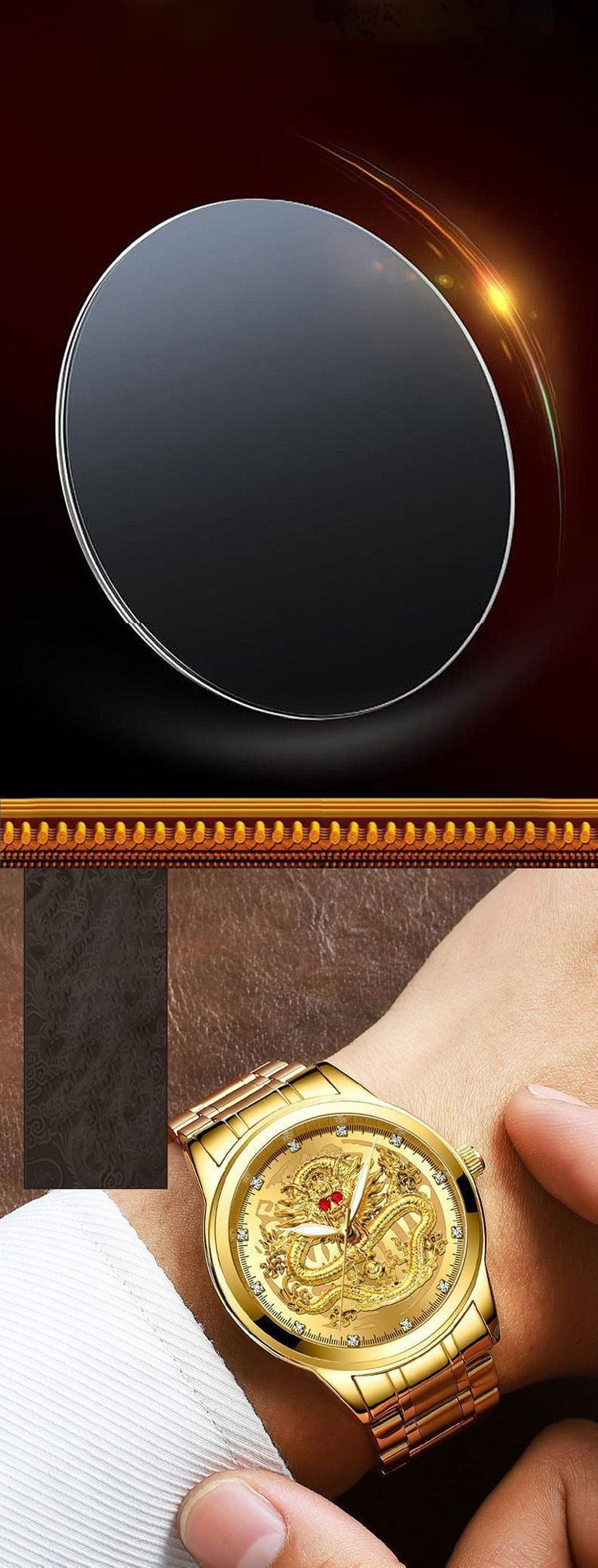 Men's luxury mechanical watch with dragon pattern
