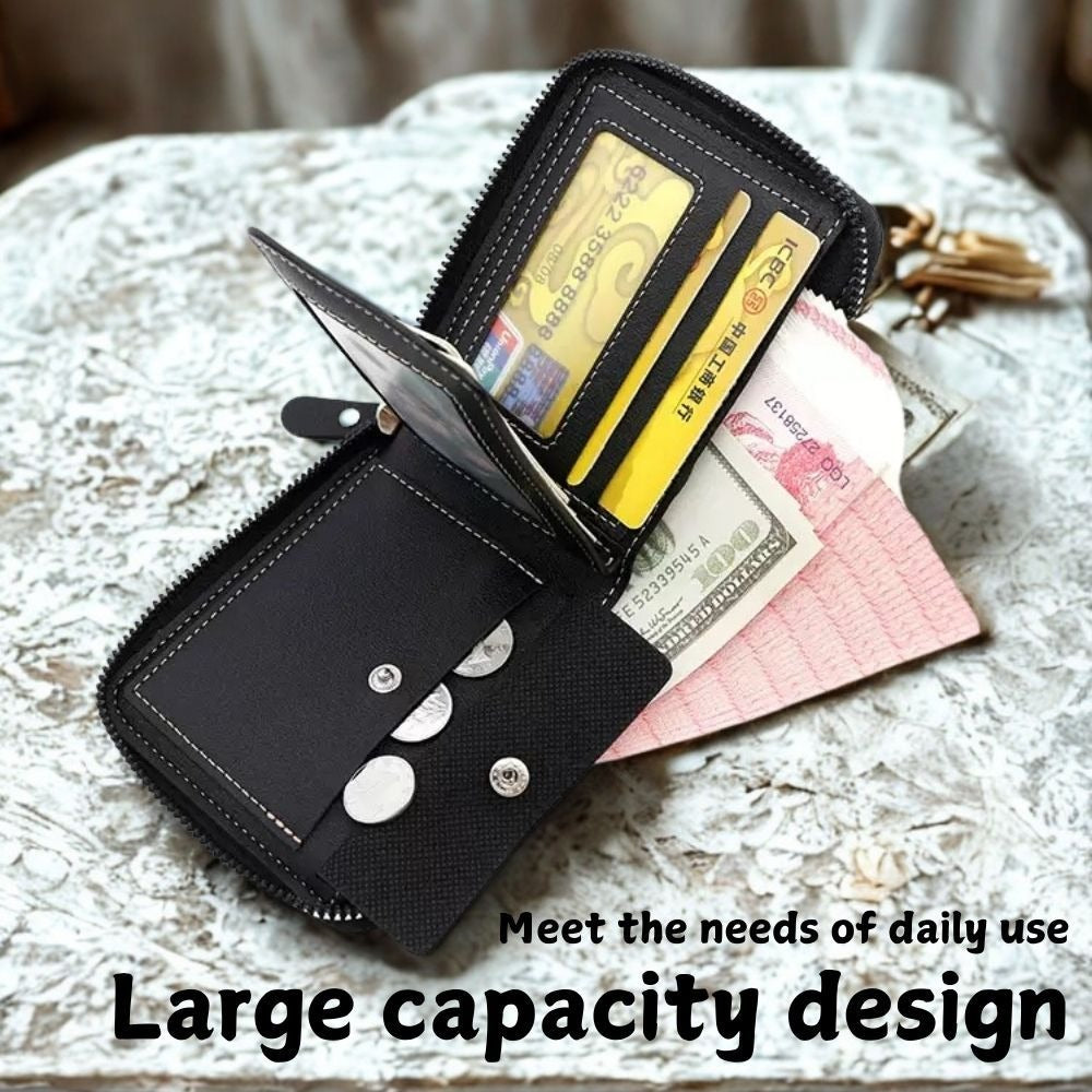 Men’s Large-Capacity Zipper Wallet with Chain & Card Holder